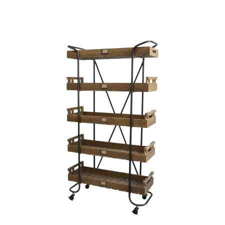 Vogn på hjul m. 5 træbakker, natur