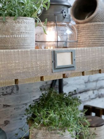 Vogn på hjul m. 5 træbakker, natur