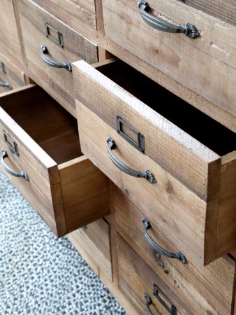 Købmandsdisk på hjul m. 20 skuffer, natur