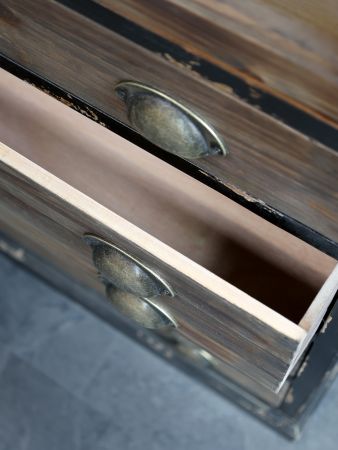 Vitrineskab m. 2 glaslåger og 4 skuffer, antique sort