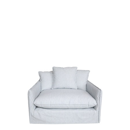 Malo Stol i hør m. 3 puder, sky blue og creme striber