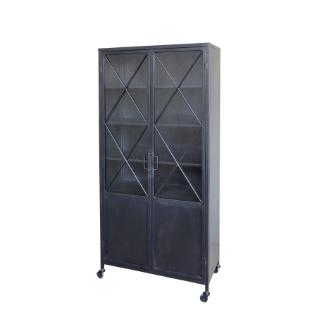 Vitrineskab på hjul m. glaslåger, antique sort