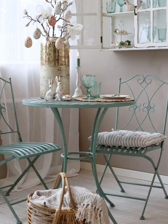 Cafésæt m. 2 stole og 1 bord, antique verte