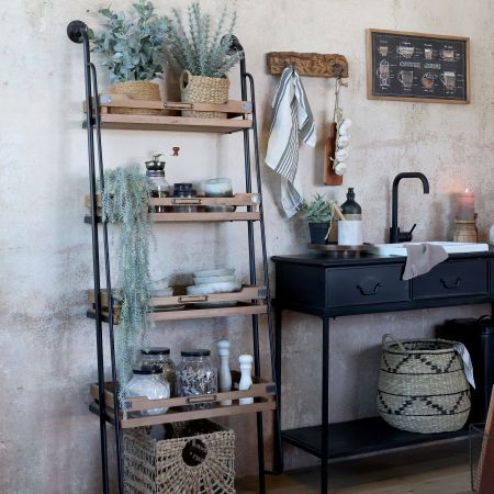 Reol til væg m. 4 hylder, natur