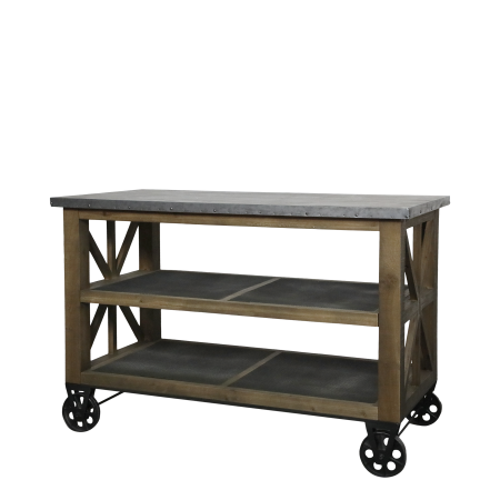 Køkkenø på hjul m. zinktop og hylder