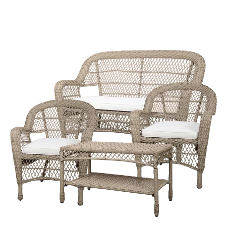 Havesæt i flet m. bord, sofa og 2 stole m. hynder