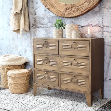 Kommode m. 6 skuffer, antique messing