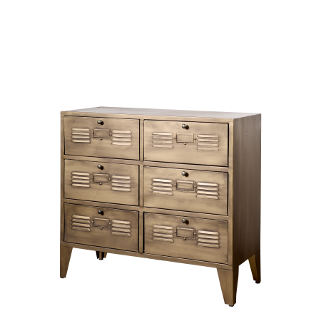 Kommode m. 6 skuffer, antique messing