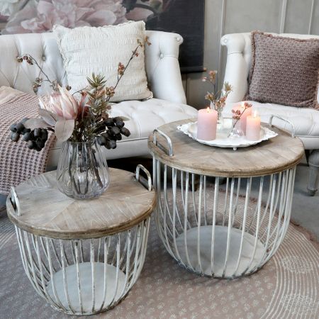 Sofabord m. trælåg sæt af 2, antique hvid