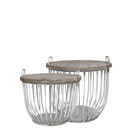 Sofabord m. trælåg sæt af 2, antique hvid