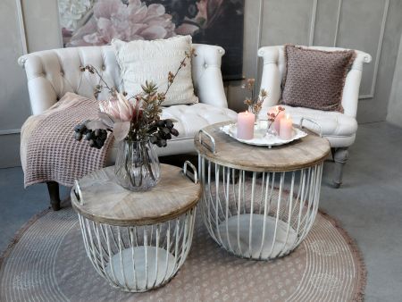 Sofabord m. trælåg sæt af 2, antique hvid