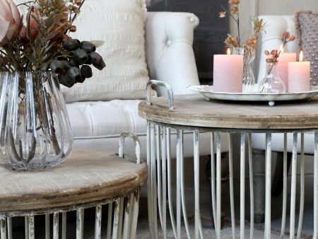 Sofabord m. trælåg sæt af 2, antique hvid