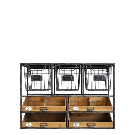 Vægreol m. skuffer, antique kul