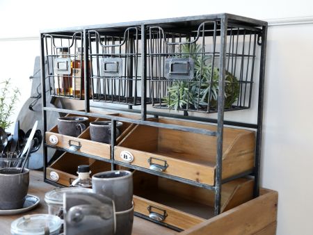 Vægreol m. skuffer, antique kul