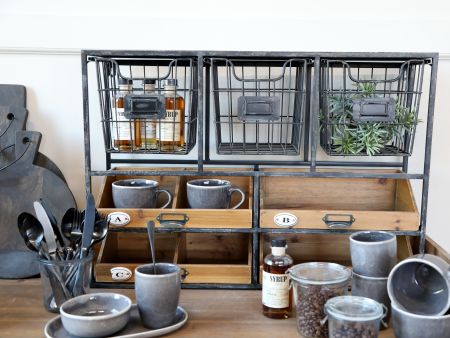 Vægreol m. skuffer, antique kul