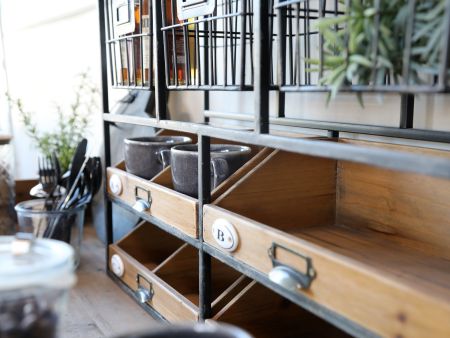 Vægreol m. skuffer, antique kul