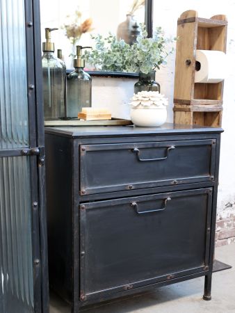 Factory Kommode m. 2 skuffer, antique sort, 2 stk