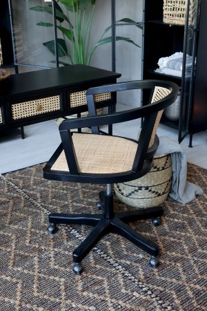 Fransk Kontorstol m. fletsæde & ryg, antique sort