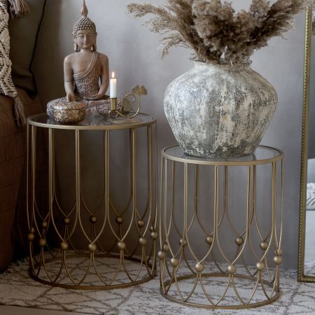 Sidebord m. glasplade, antique messing