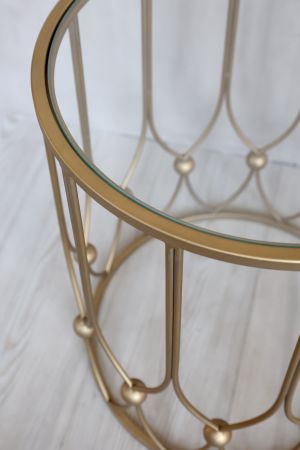 Sidebord m. glasplade, antique messing