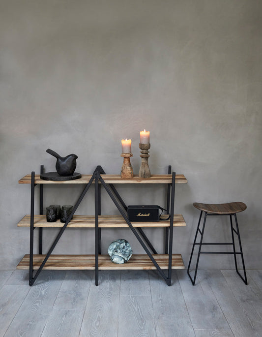 Reol af Genanvendt Teaktræ, grå, lille