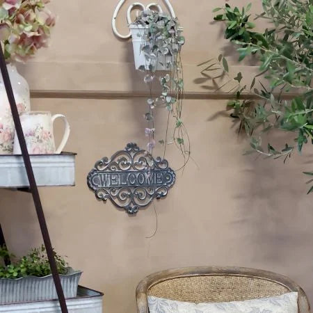 Skilt "Welcome", antique grey