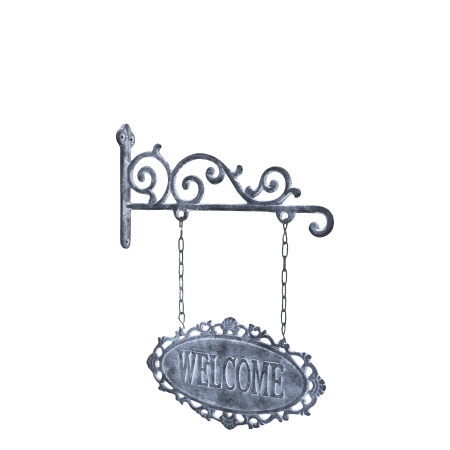 Skilt "Welcome", antique grey, hængende