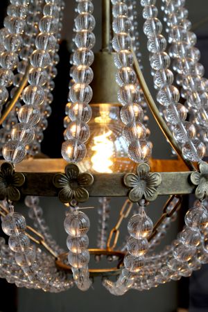 Fransk Lysekrone m. glasprismer, messing