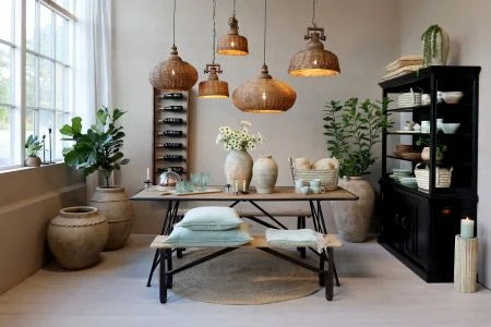 Lampe i rattanflet, natur.