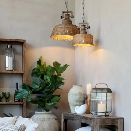 Lampe i rattanflet, natur