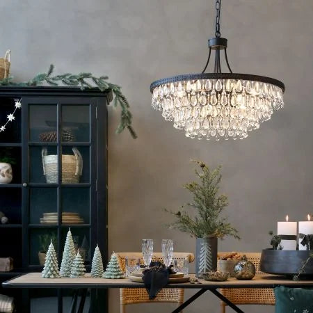 Versailles Lysekrone m. dråbeformede glasprismer, mellem
