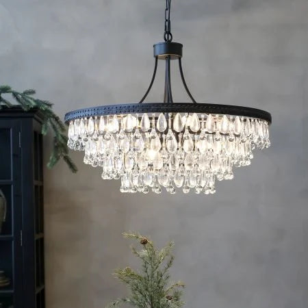 Versailles Lysekrone m. dråbeformede glasprismer, stor