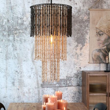 Lysekrone m. træperler, natur