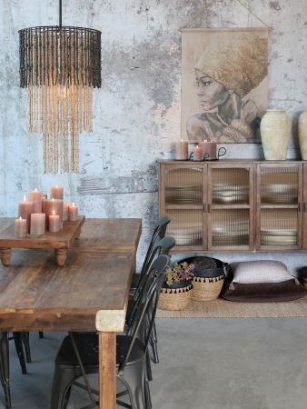 Lysekrone m. træperler, natur