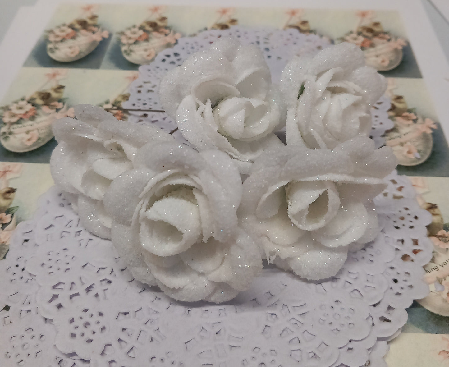 5 stk deko roser med glimmer